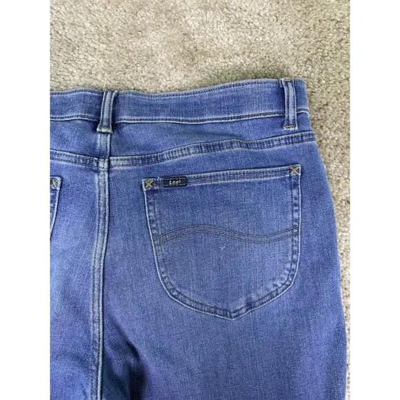 Lee Slim Fit Straight Leg Mid Rise Jeans Womens 14 Blue Denim Dark Wash D233 - Picture 6 of 14